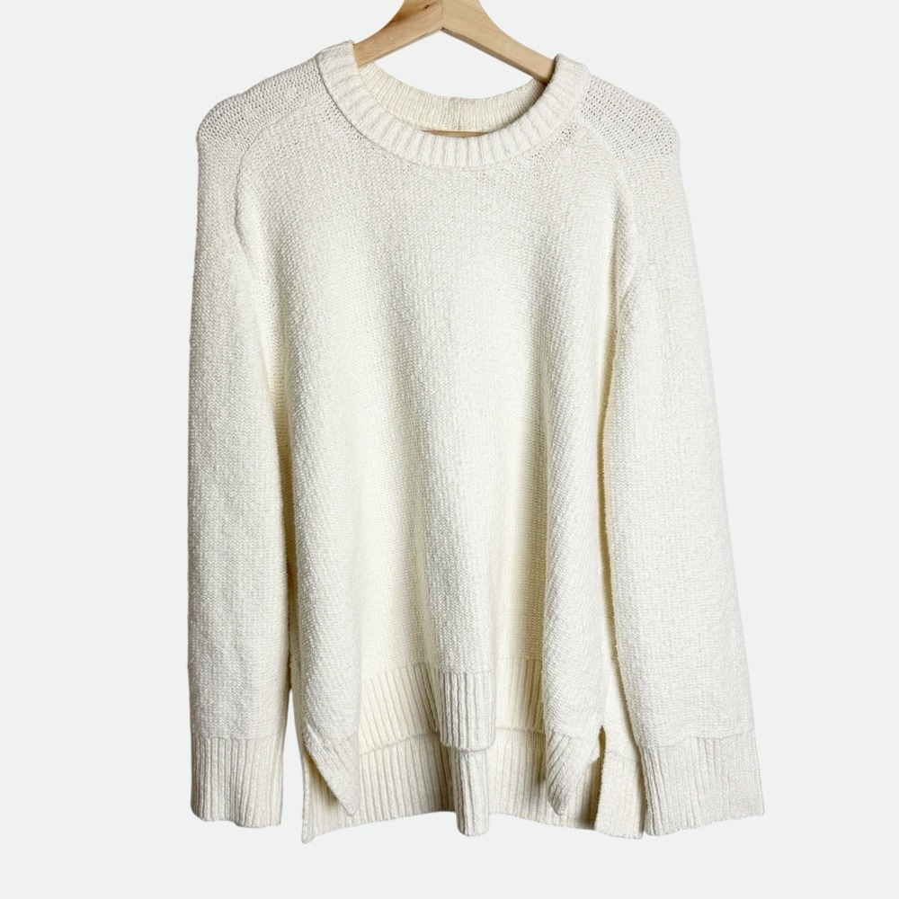 Abercrombie Fitch Women XL White Oversized Knit Sweater Minimalist Cabincore